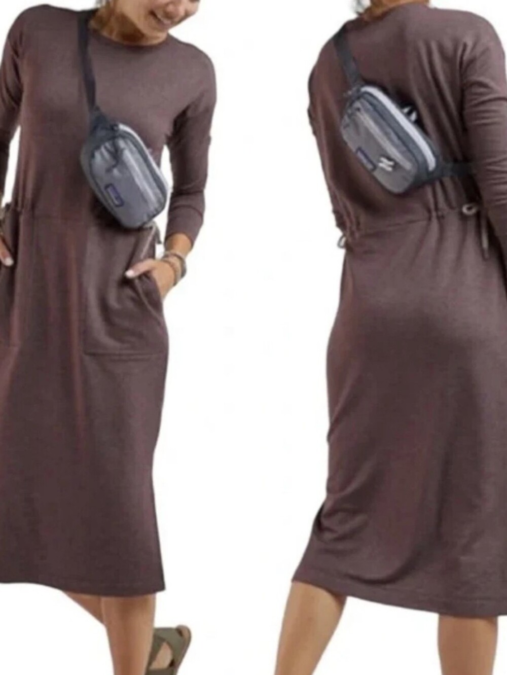 Title Nine Midi Dress Large Plum Purple French Terry Drawstring Waist Pockets